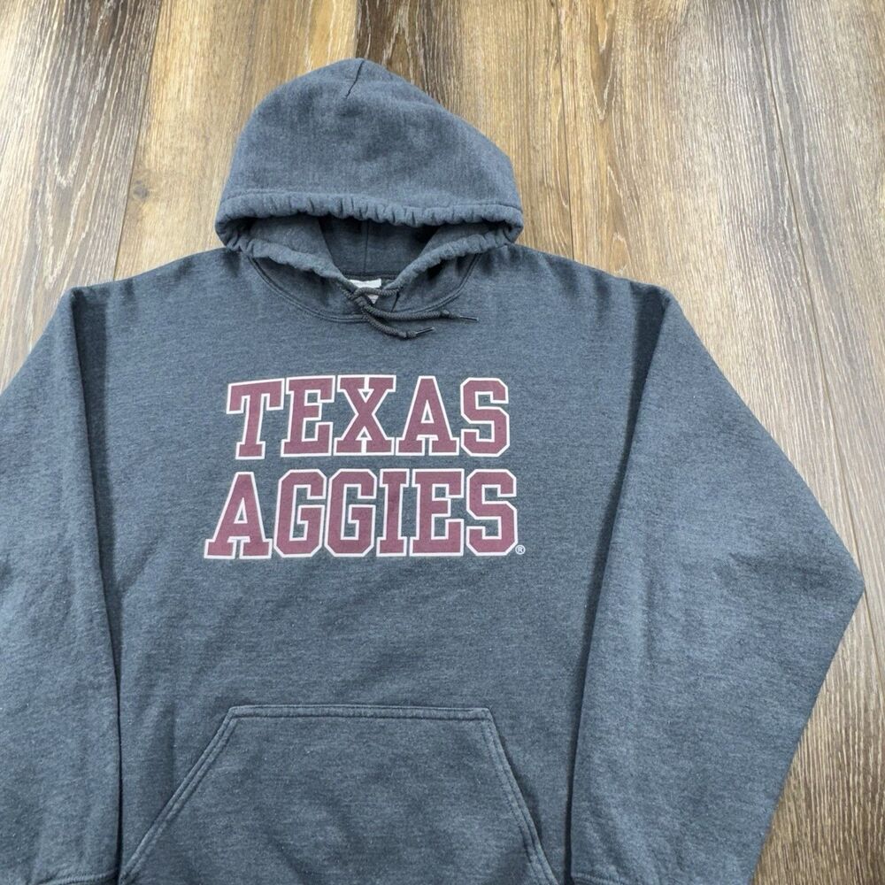 Vintage Texas A&M Aggies Hoodie Mens L Gray Sweatshirt Student Team Sweater Y2K